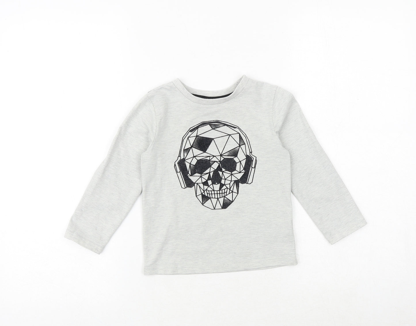 fierce frank Boys Grey Cotton Pullover T-Shirt Size 2-3 Years Crew Neck Pullover - Skull