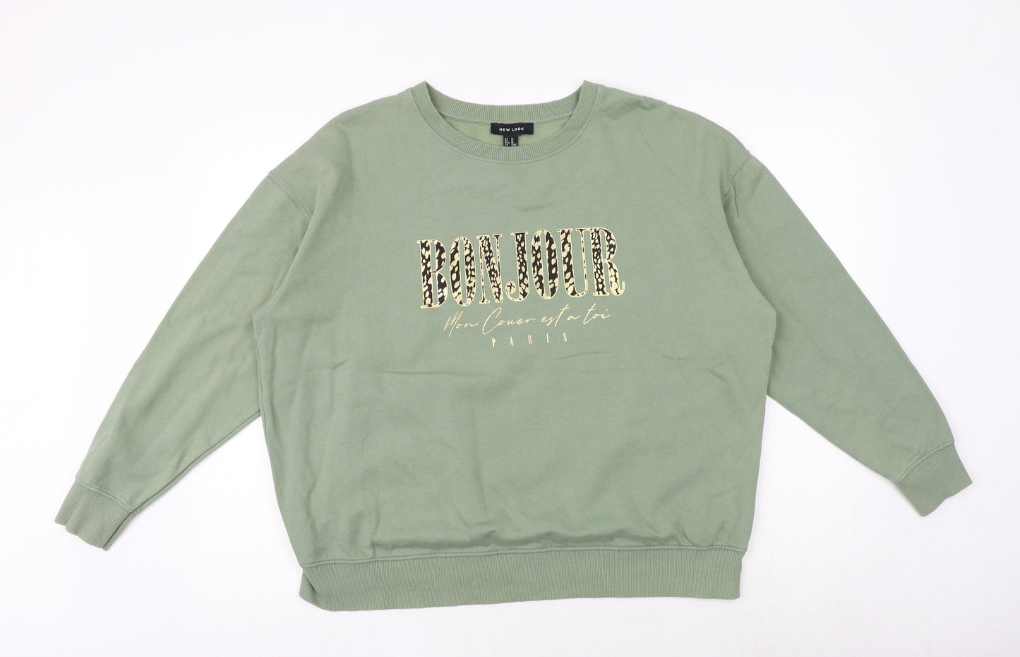New Look Womens Green Cotton Pullover Sweatshirt Size M Pullover - Bonjour