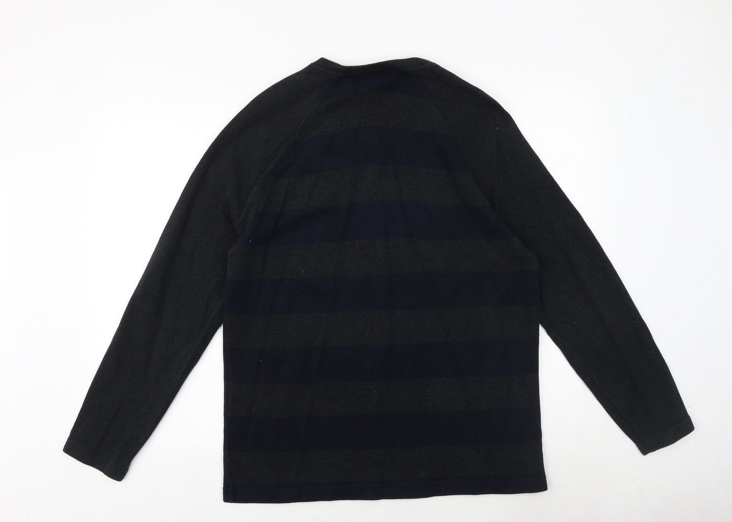 NEXT Mens Green V-Neck Striped Cotton Pullover Jumper Size L Long Sleeve