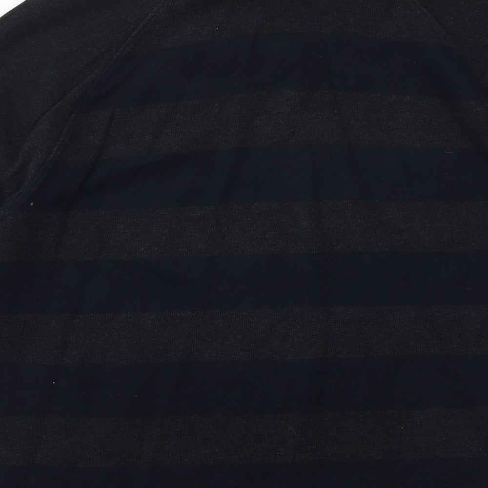 NEXT Mens Green V-Neck Striped Cotton Pullover Jumper Size L Long Sleeve