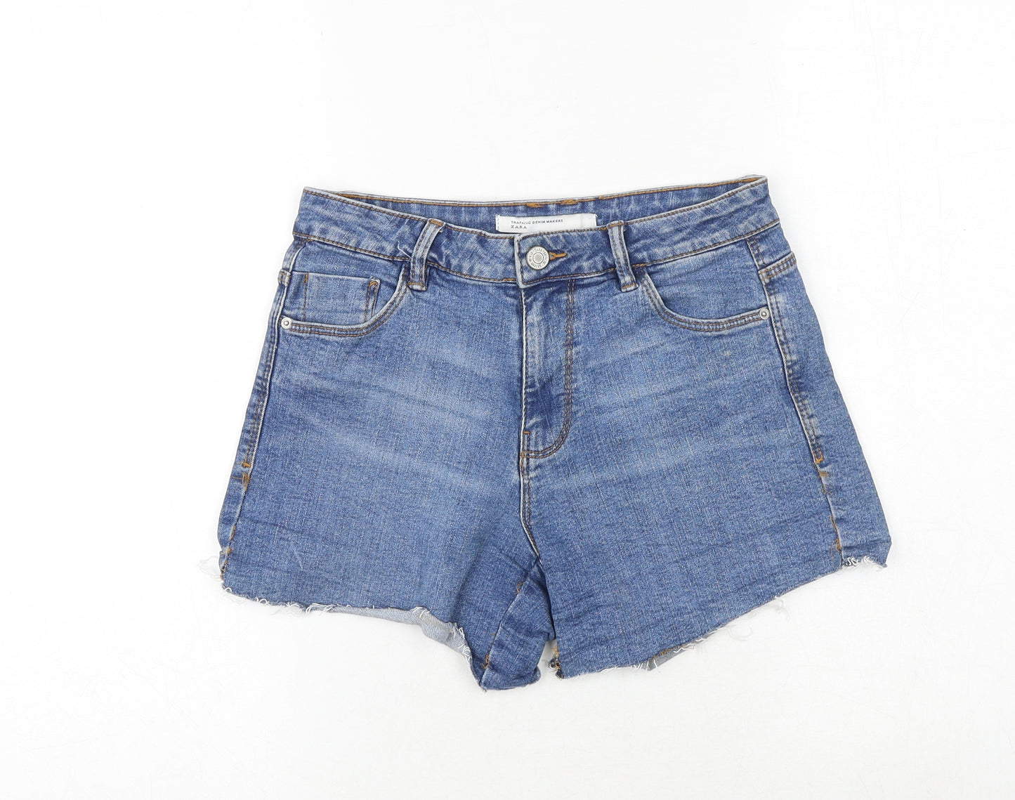 Zara Womens Blue 100% Cotton Cut-Off Shorts Size 8 Regular Zip