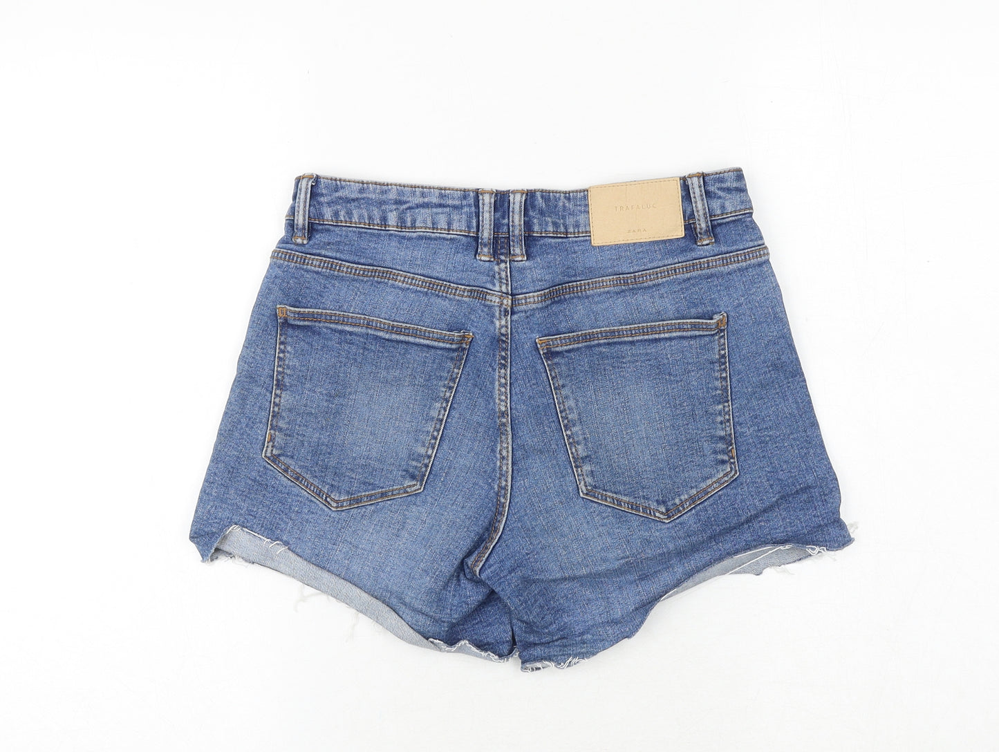 Zara Womens Blue 100% Cotton Cut-Off Shorts Size 8 Regular Zip