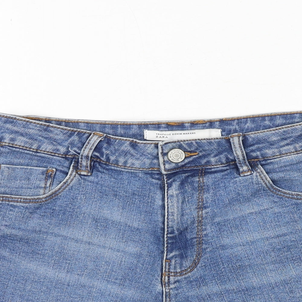 Zara Womens Blue 100% Cotton Cut-Off Shorts Size 8 Regular Zip