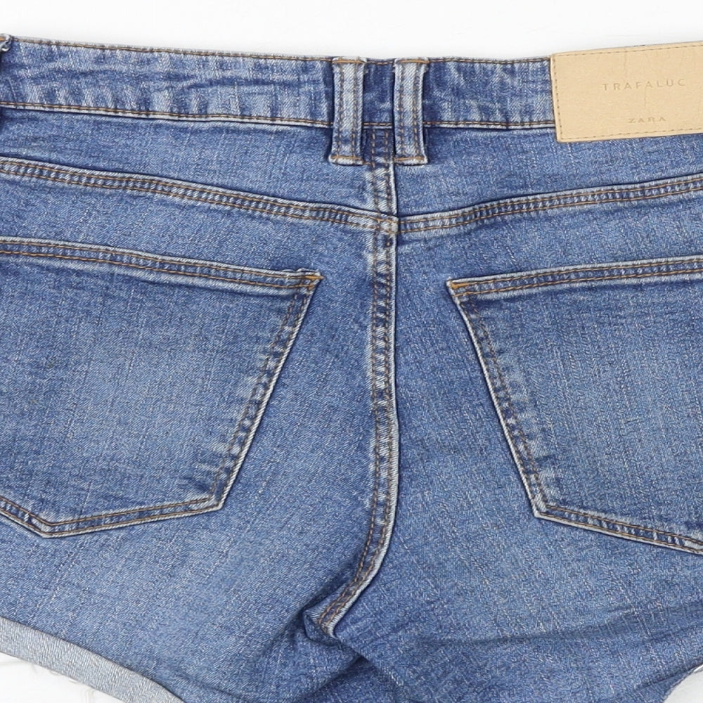 Zara Womens Blue 100% Cotton Cut-Off Shorts Size 8 Regular Zip