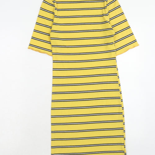Innocence Womens Yellow Striped Polyester A-Line Size 10 Round Neck Pullover