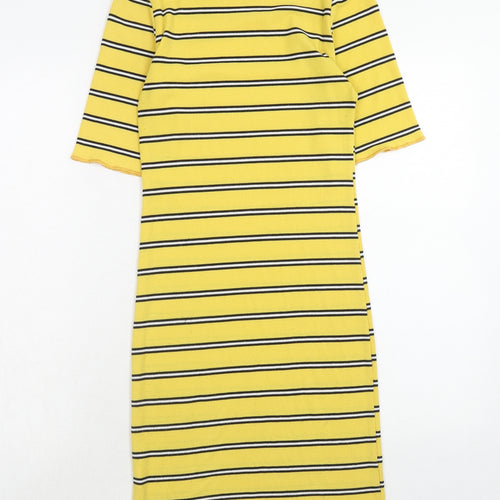 Innocence Womens Yellow Striped Polyester A-Line Size 10 Round Neck Pullover