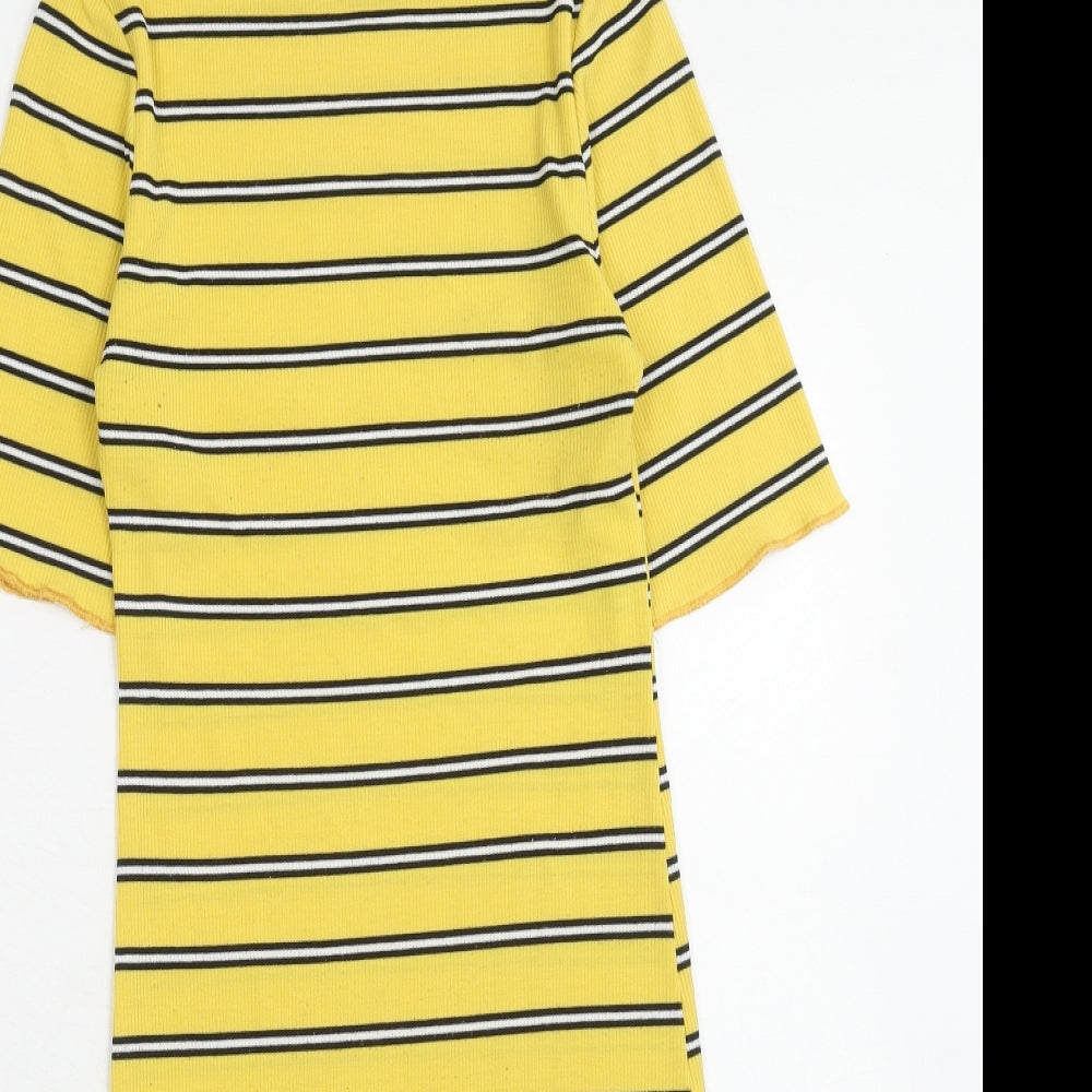 Innocence Womens Yellow Striped Polyester A-Line Size 10 Round Neck Pullover