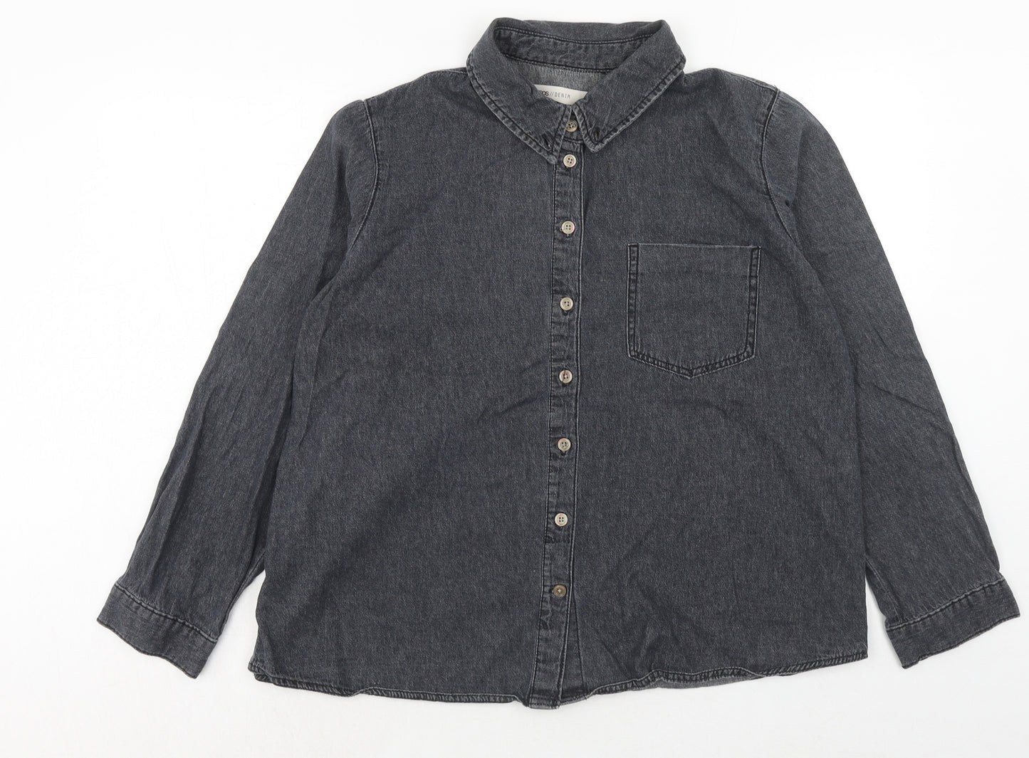 ASOS Womens Black Cotton Basic Button-Up Size 18 Collared