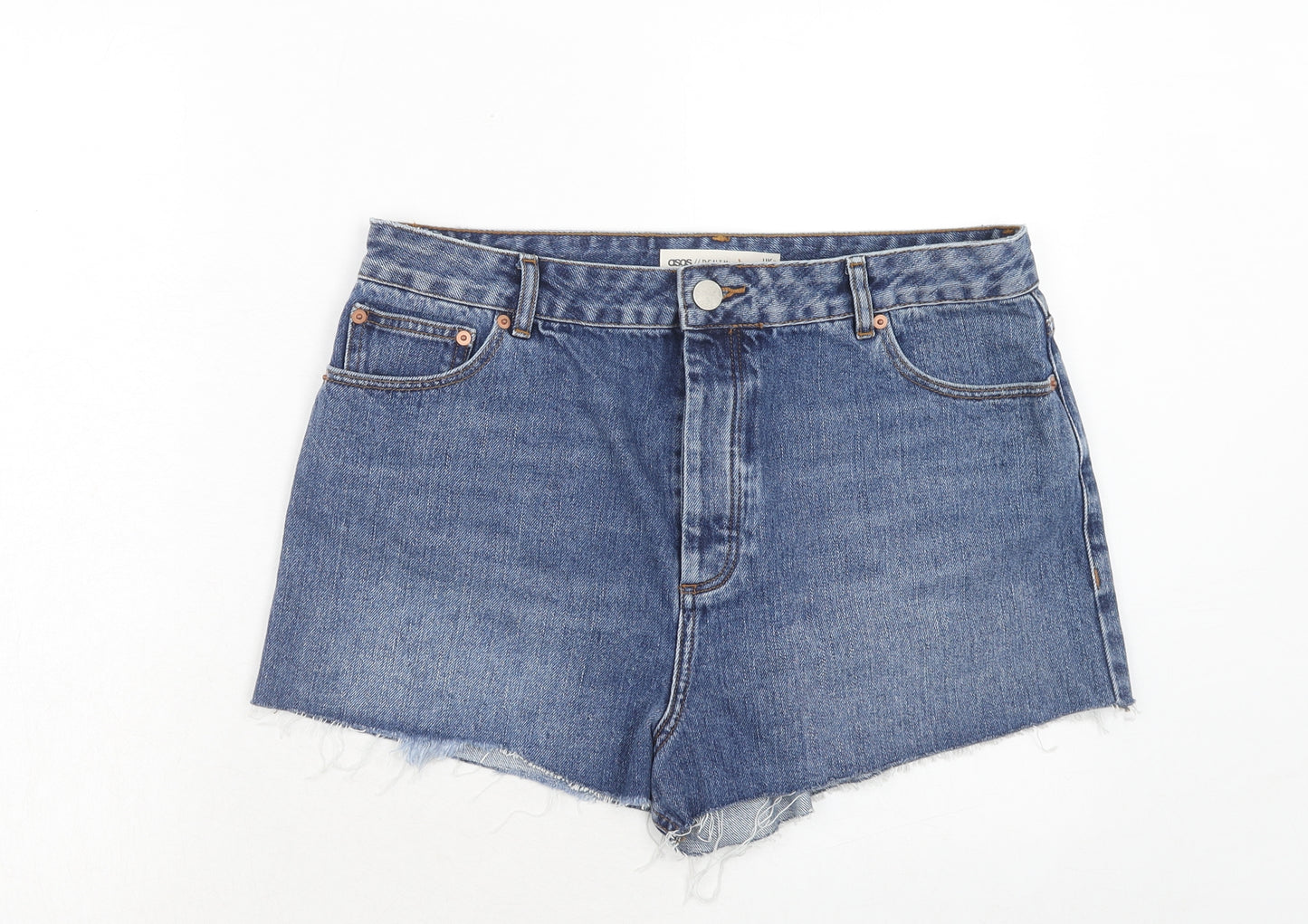ASOS Womens Blue Cotton Cut-Off Shorts Size 16 Regular Button