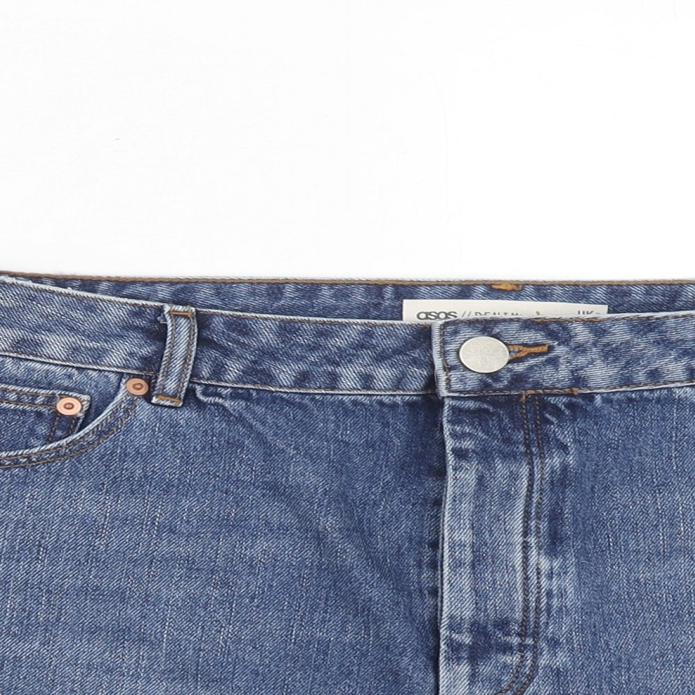 ASOS Womens Blue Cotton Cut-Off Shorts Size 16 Regular Button