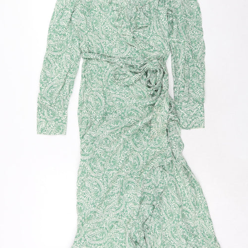 Per Una Womens Green Geometric Viscose Maxi Size 8 V-Neck Zip