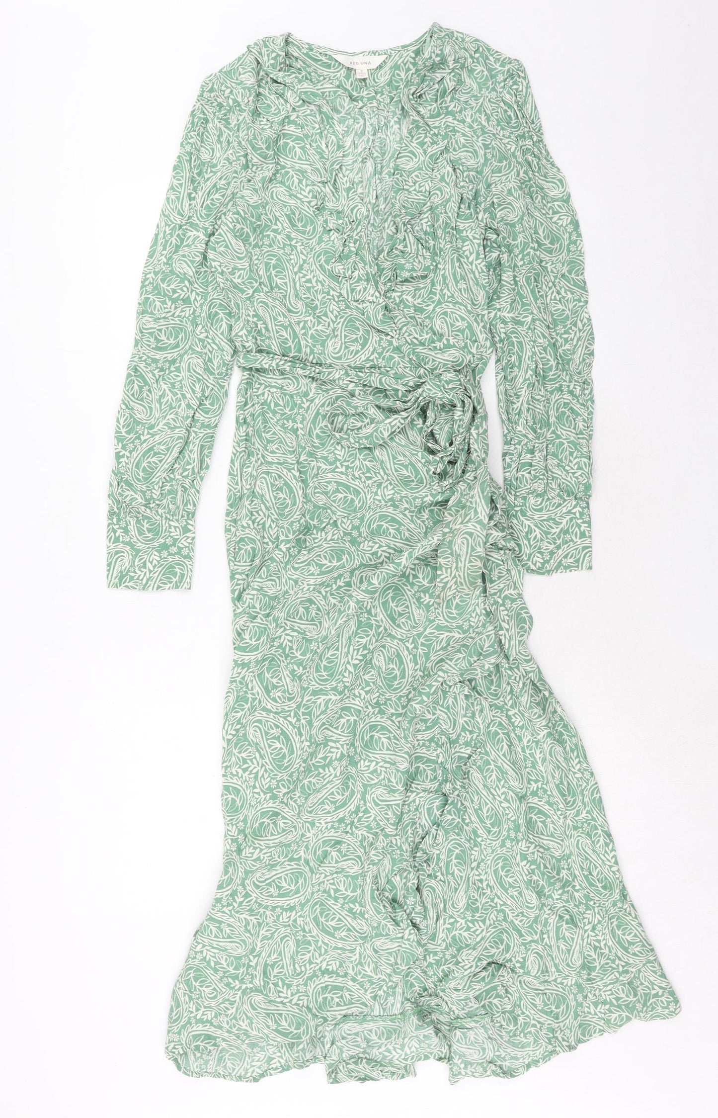 Per Una Womens Green Geometric Viscose Maxi Size 8 V-Neck Zip