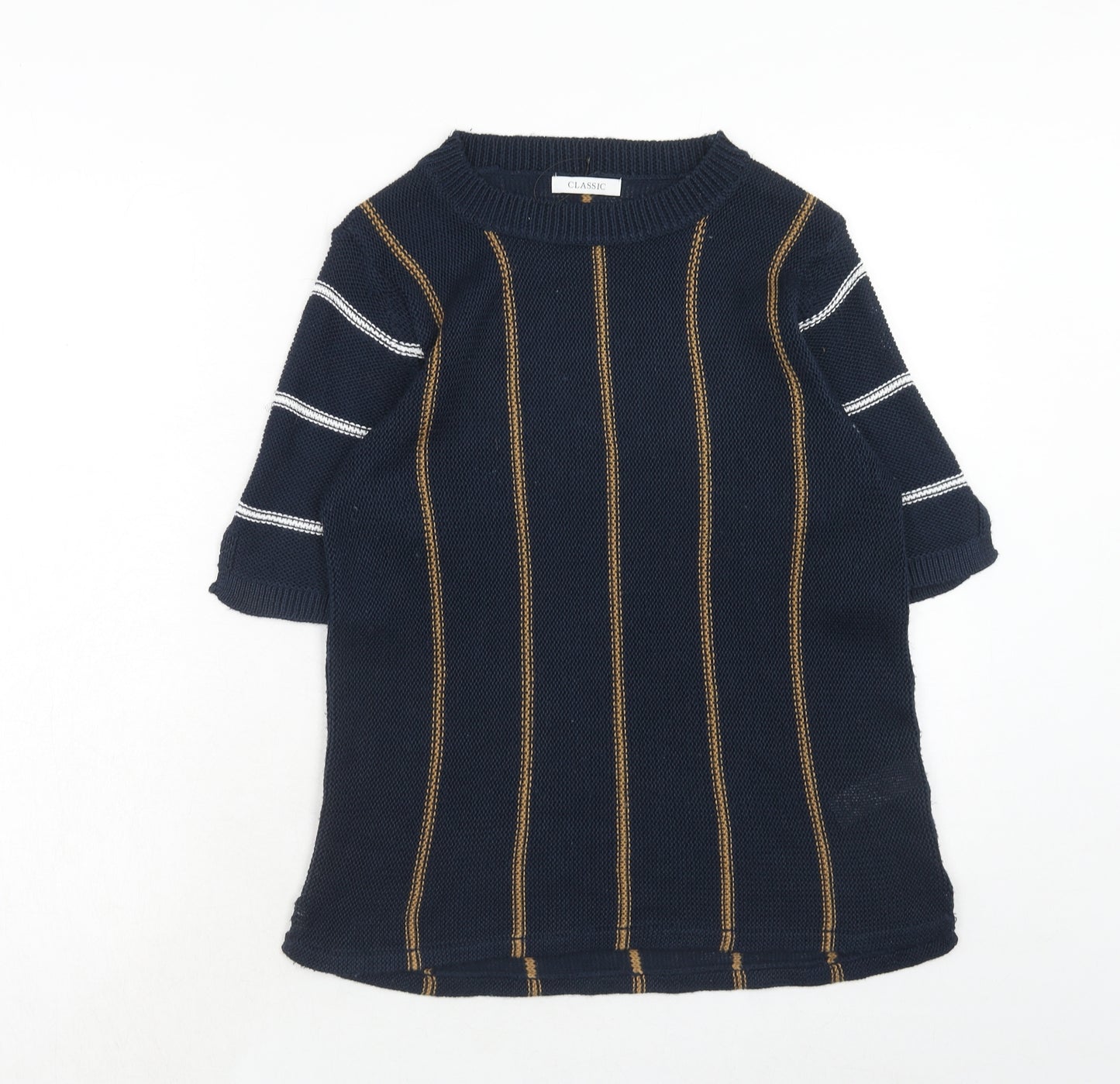 Marks and Spencer Womens Blue Round Neck Striped Acrylic Pullover Jumper Size 14