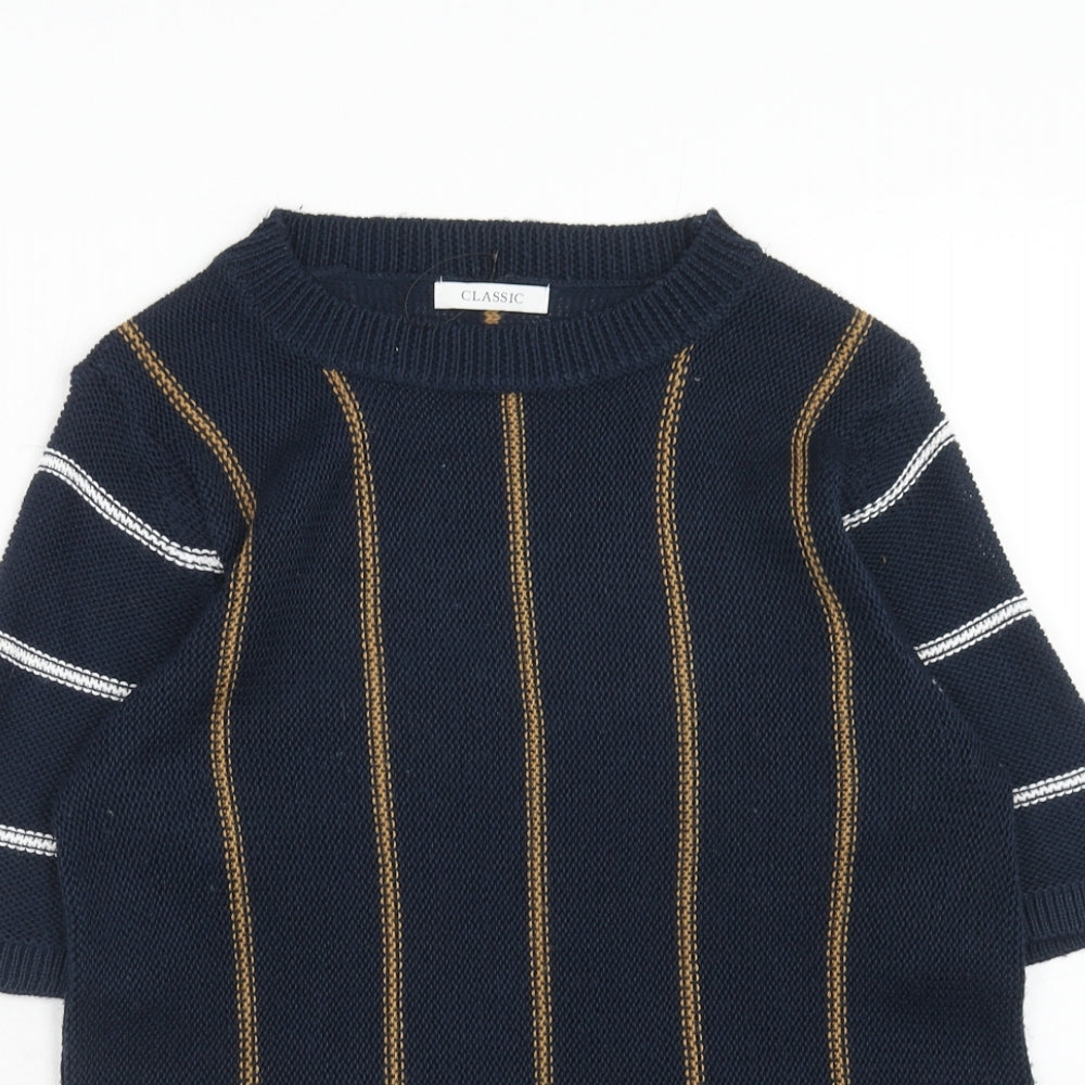 Marks and Spencer Womens Blue Round Neck Striped Acrylic Pullover Jumper Size 14