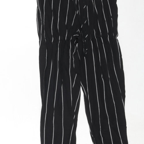 PRETTYLITTLETHING Womens Black Striped Viscose Trousers Size 8 Regular Drawstring