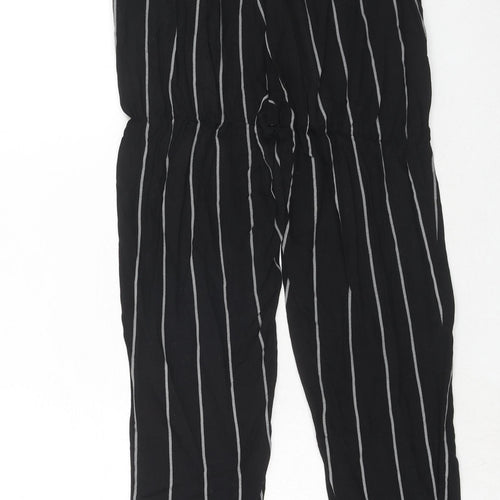 PRETTYLITTLETHING Womens Black Striped Viscose Trousers Size 8 Regular Drawstring