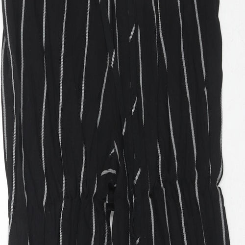 PRETTYLITTLETHING Womens Black Striped Viscose Trousers Size 8 Regular Drawstring