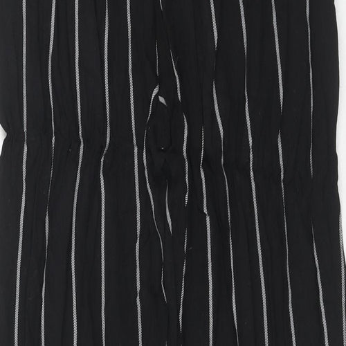PRETTYLITTLETHING Womens Black Striped Viscose Trousers Size 8 Regular Drawstring