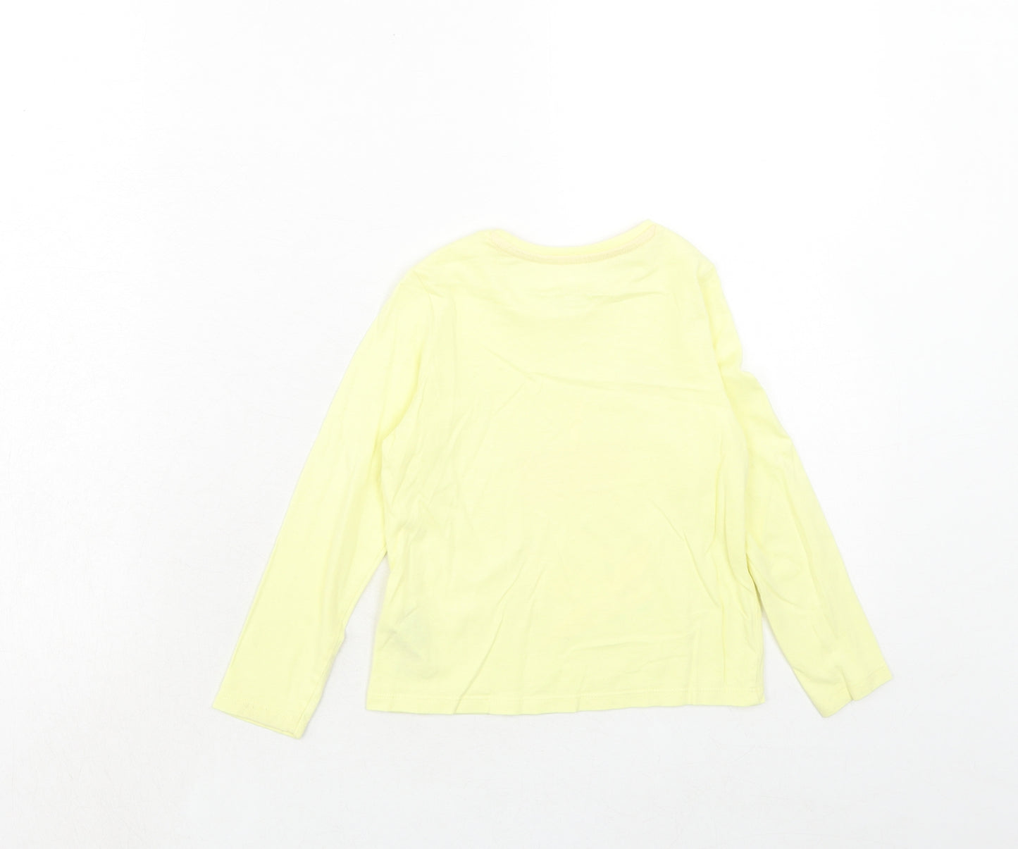 Marks and Spencer Girls Yellow Cotton Pullover T-Shirt Size 4-5 Years Round Neck Pullover - Unicorn