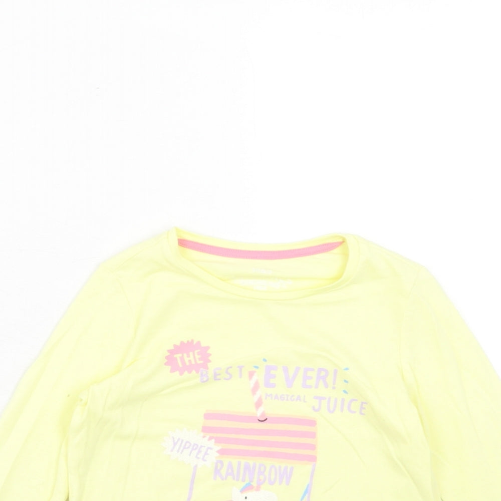 Marks and Spencer Girls Yellow Cotton Pullover T-Shirt Size 4-5 Years Round Neck Pullover - Unicorn