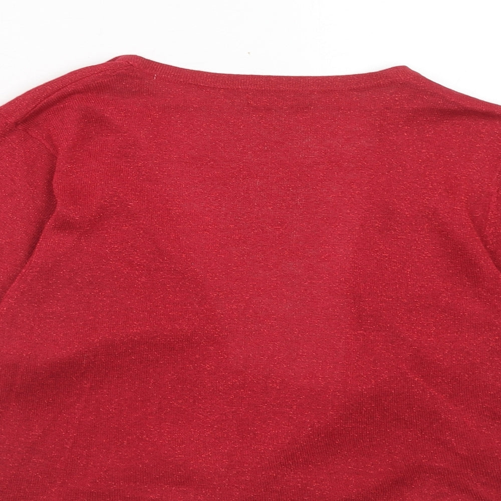 M&Co Womens Red V-Neck Viscose Shrug Jumper Size L