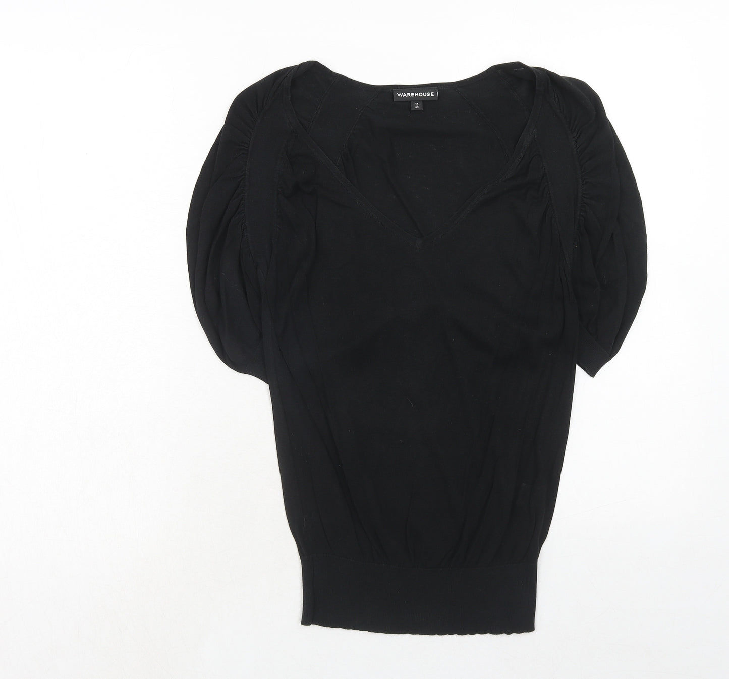 Warehouse Womens Black Silk Basic T-Shirt Size 12 Round Neck