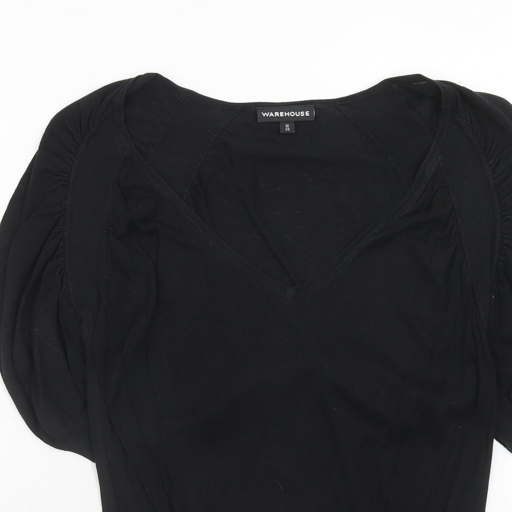 Warehouse Womens Black Silk Basic T-Shirt Size 12 Round Neck