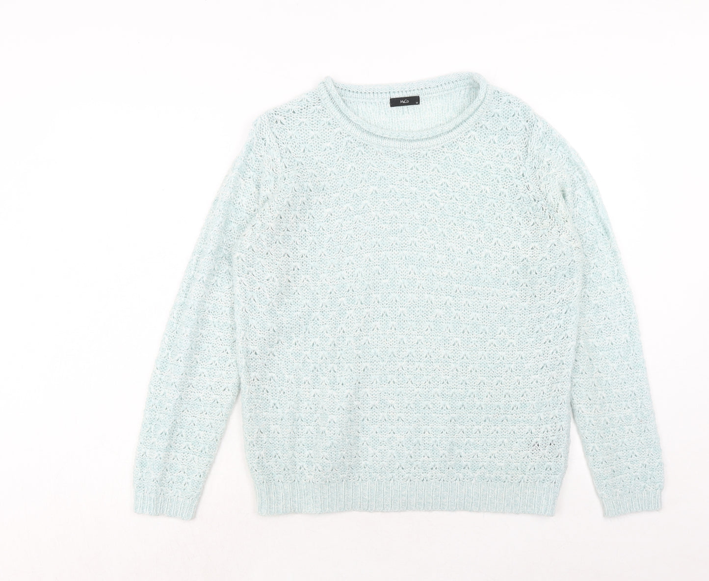 M&Co Womens Blue Round Neck Acrylic Pullover Jumper Size 14