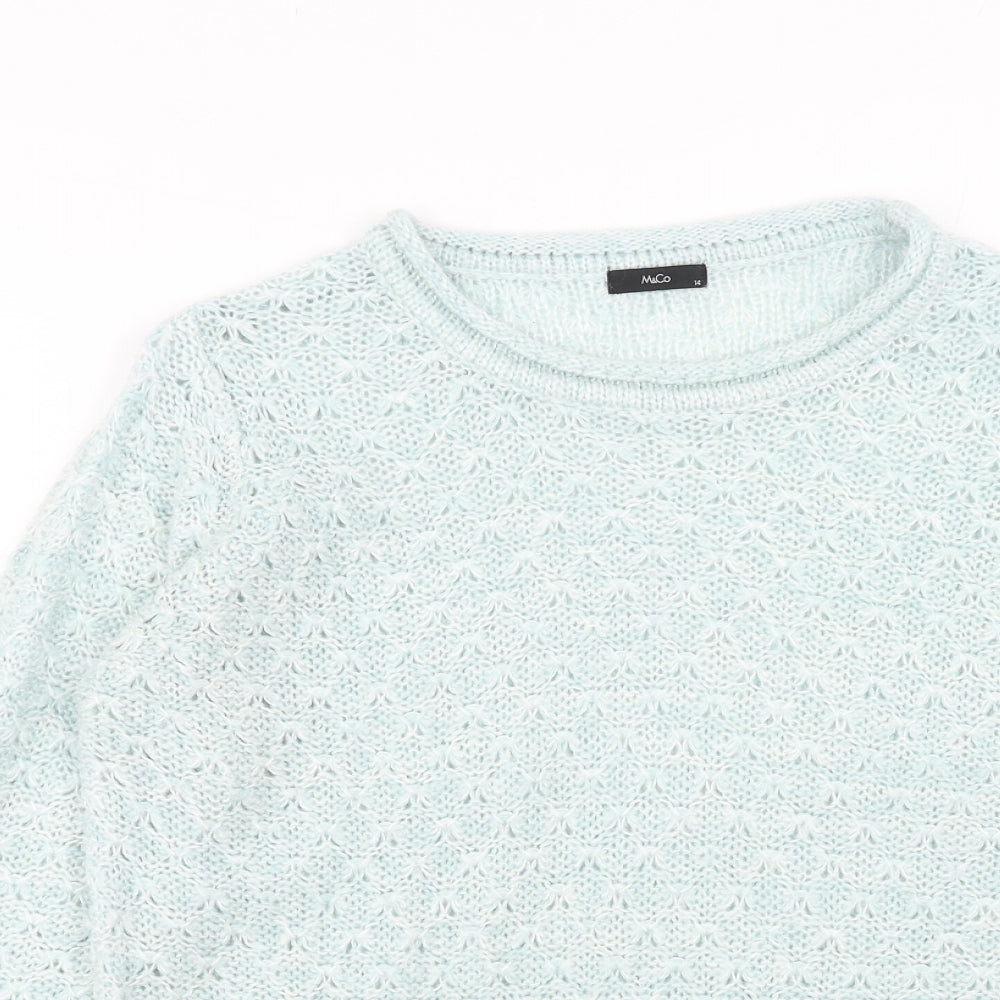 M&Co Womens Blue Round Neck Acrylic Pullover Jumper Size 14