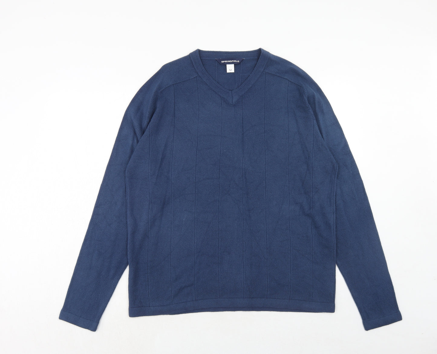 Springfield Mens Blue V-Neck Acrylic Pullover Jumper Size M Long Sleeve