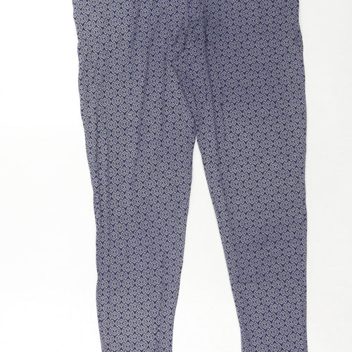 NEXT Womens Blue Geometric Viscose Trousers Size 8 Regular