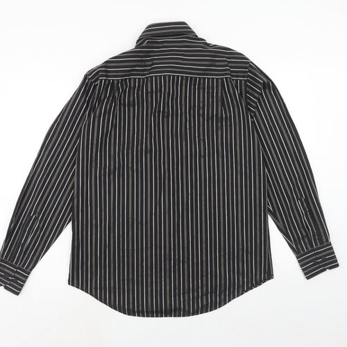 NEXT Mens Black Striped Cotton Button-Up Size 15.5 Collared Button