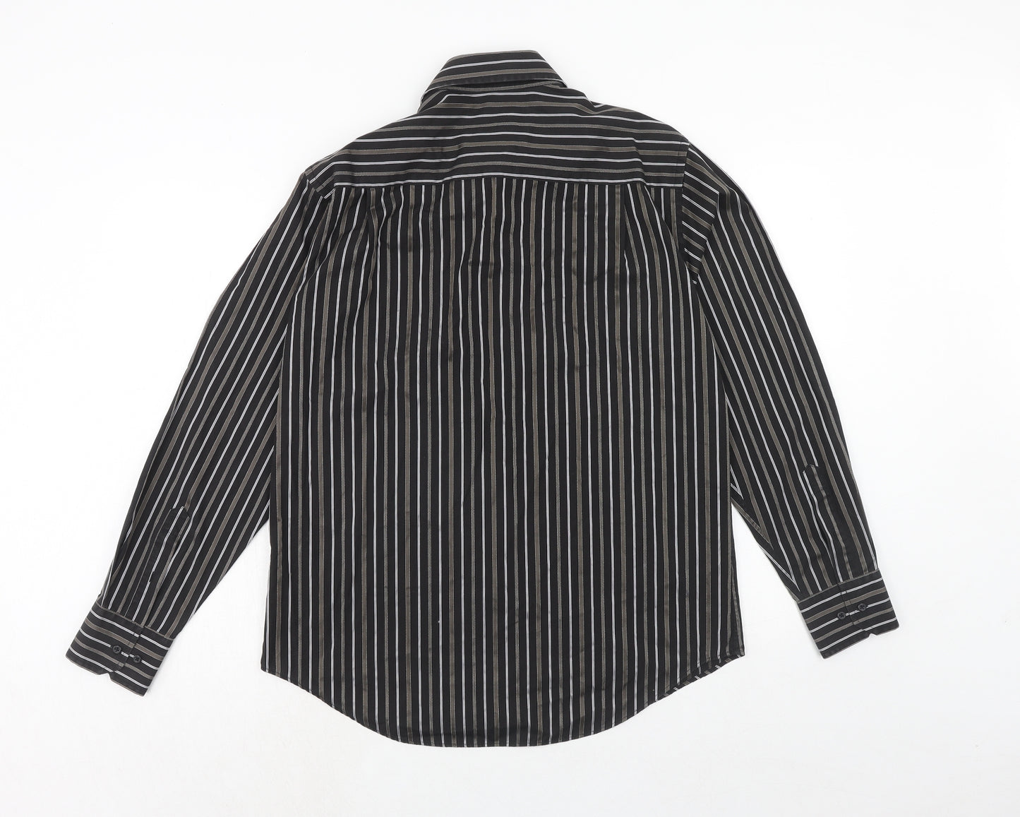NEXT Mens Black Striped Cotton Button-Up Size 15.5 Collared Button