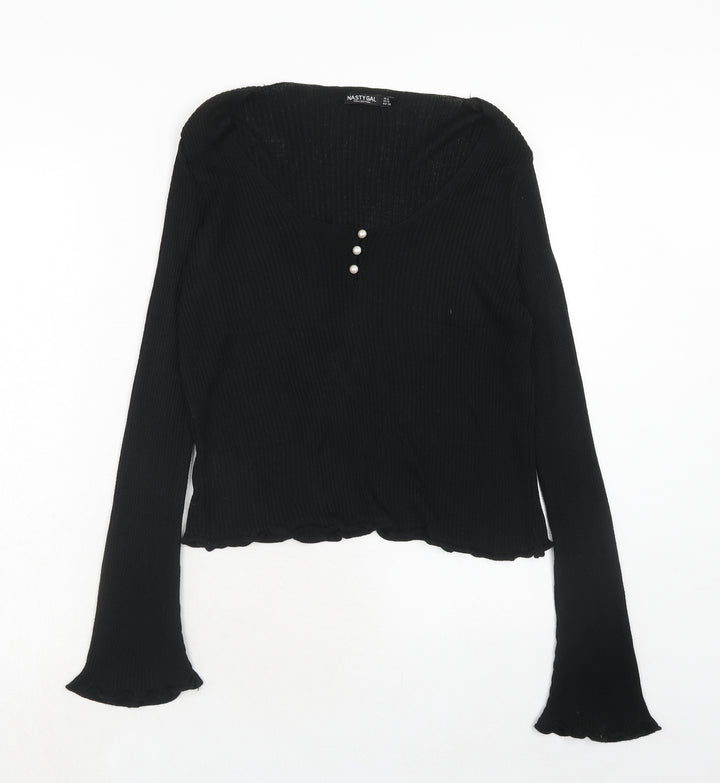 Nasty Gal Womens Black Round Neck Viscose Pullover Jumper Size 12