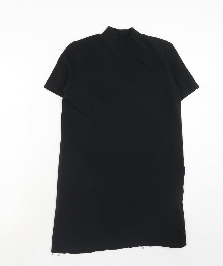 Zara Womens Black Cotton T-Shirt Dress Size S Mock Neck Pullover