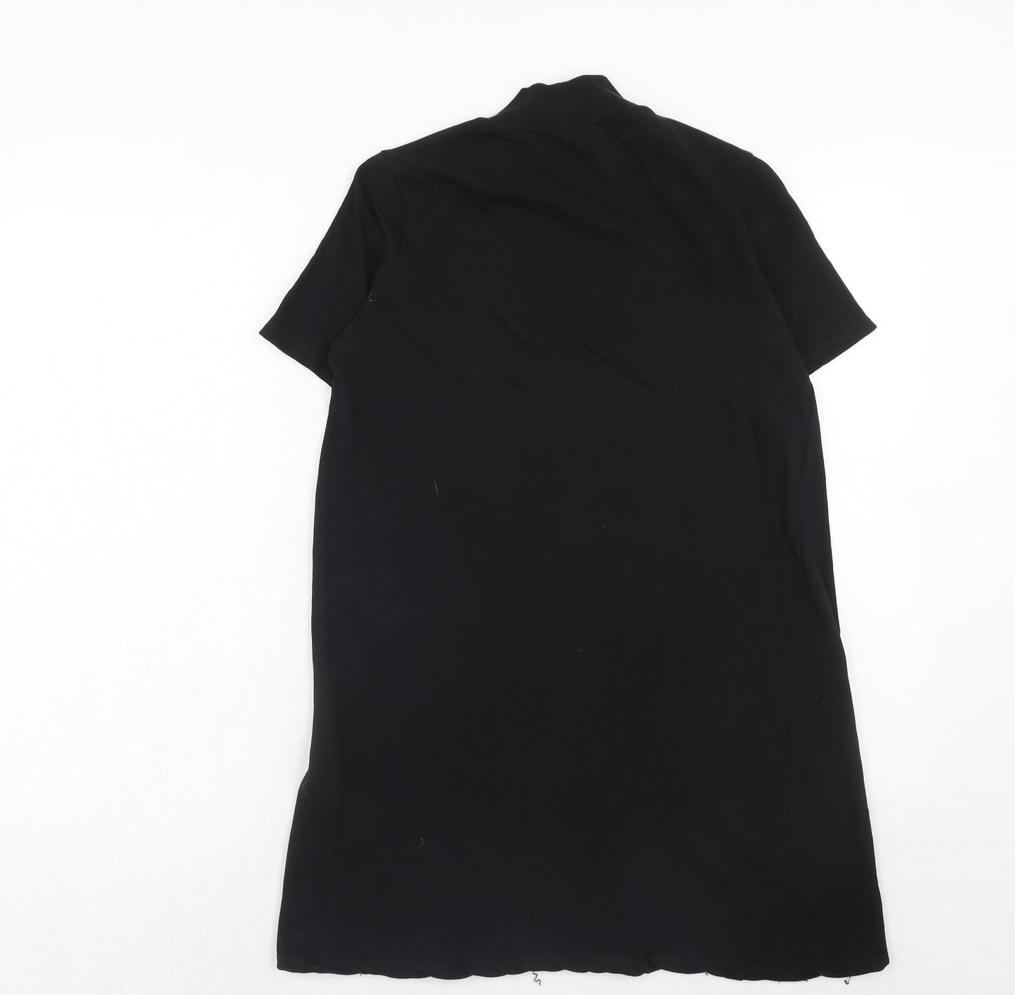 Zara Womens Black Cotton T-Shirt Dress Size S Mock Neck Pullover