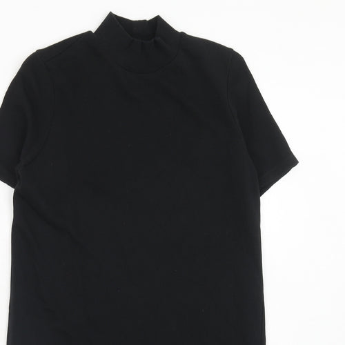 Zara Womens Black Cotton T-Shirt Dress Size S Mock Neck Pullover