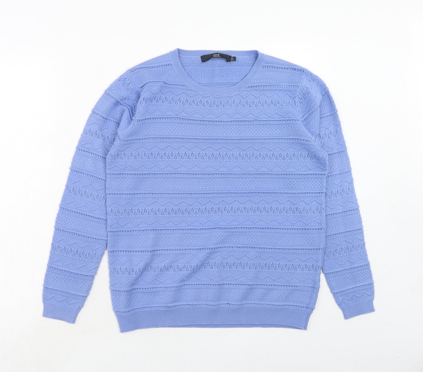 EWM Womens Blue Round Neck Geometric Acrylic Pullover Jumper Size M - Size 14-16