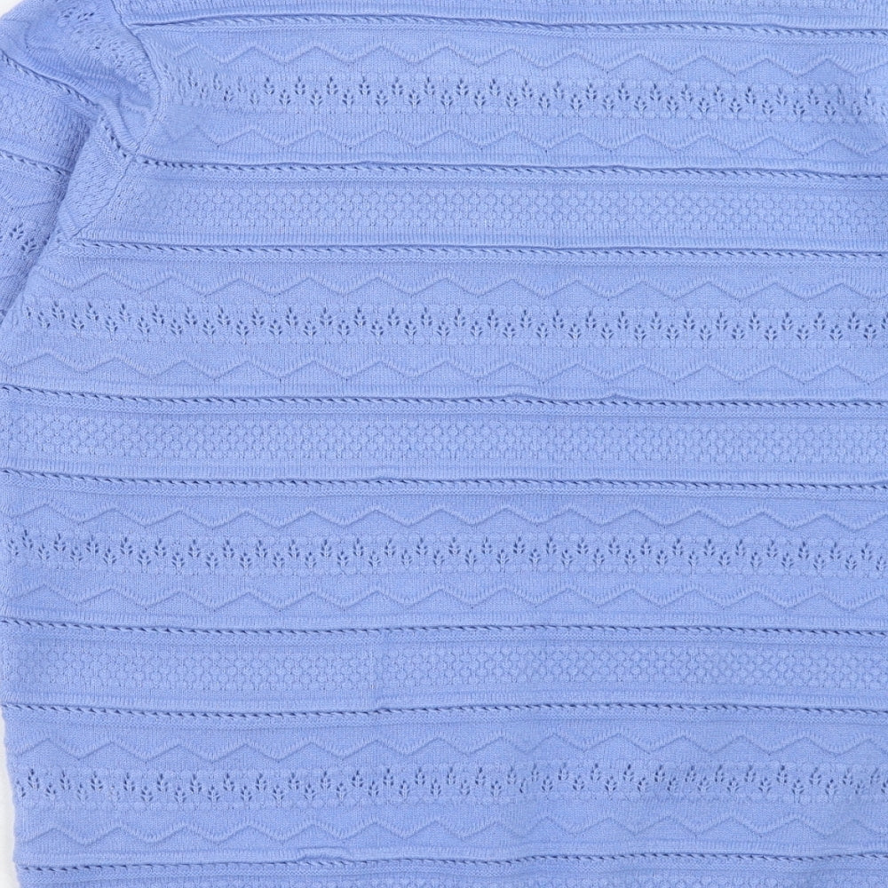 EWM Womens Blue Round Neck Geometric Acrylic Pullover Jumper Size M - Size 14-16