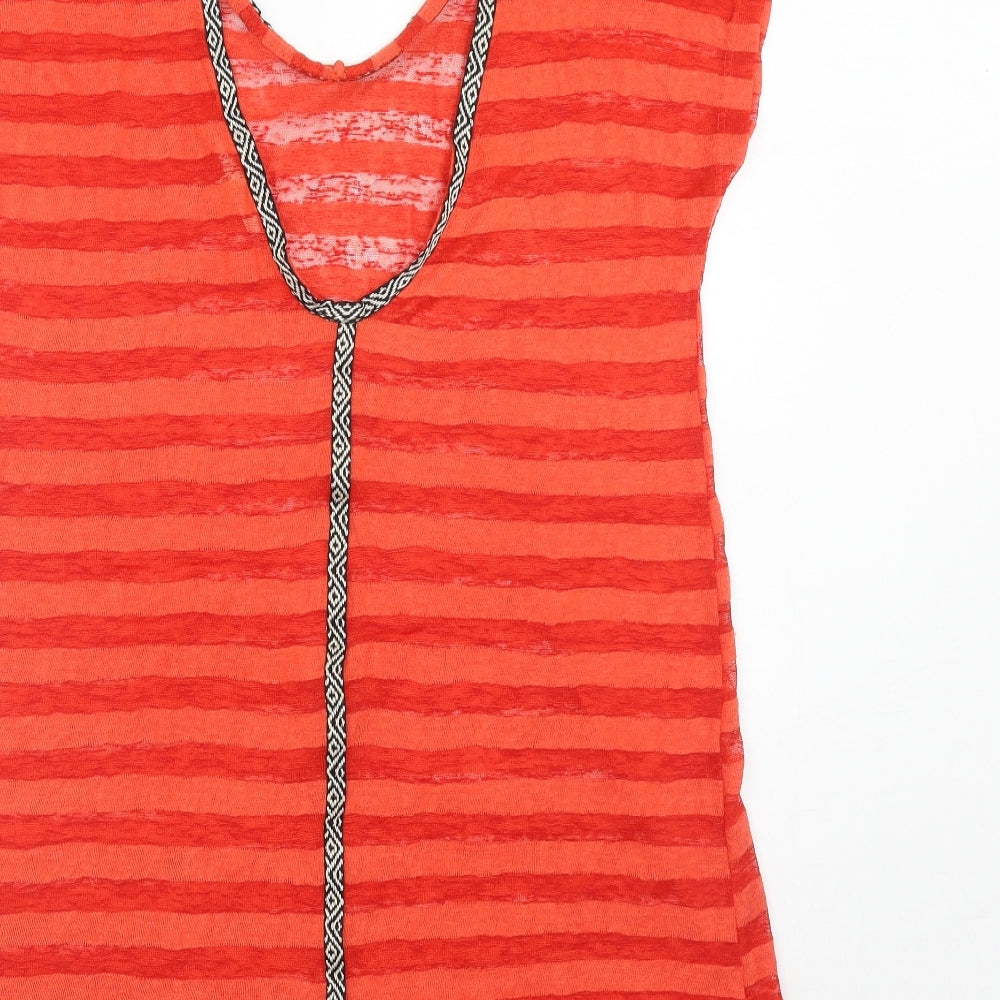 NEXT Womens Orange Striped Polyester T-Shirt Dress Size M Scoop Neck Pullover
