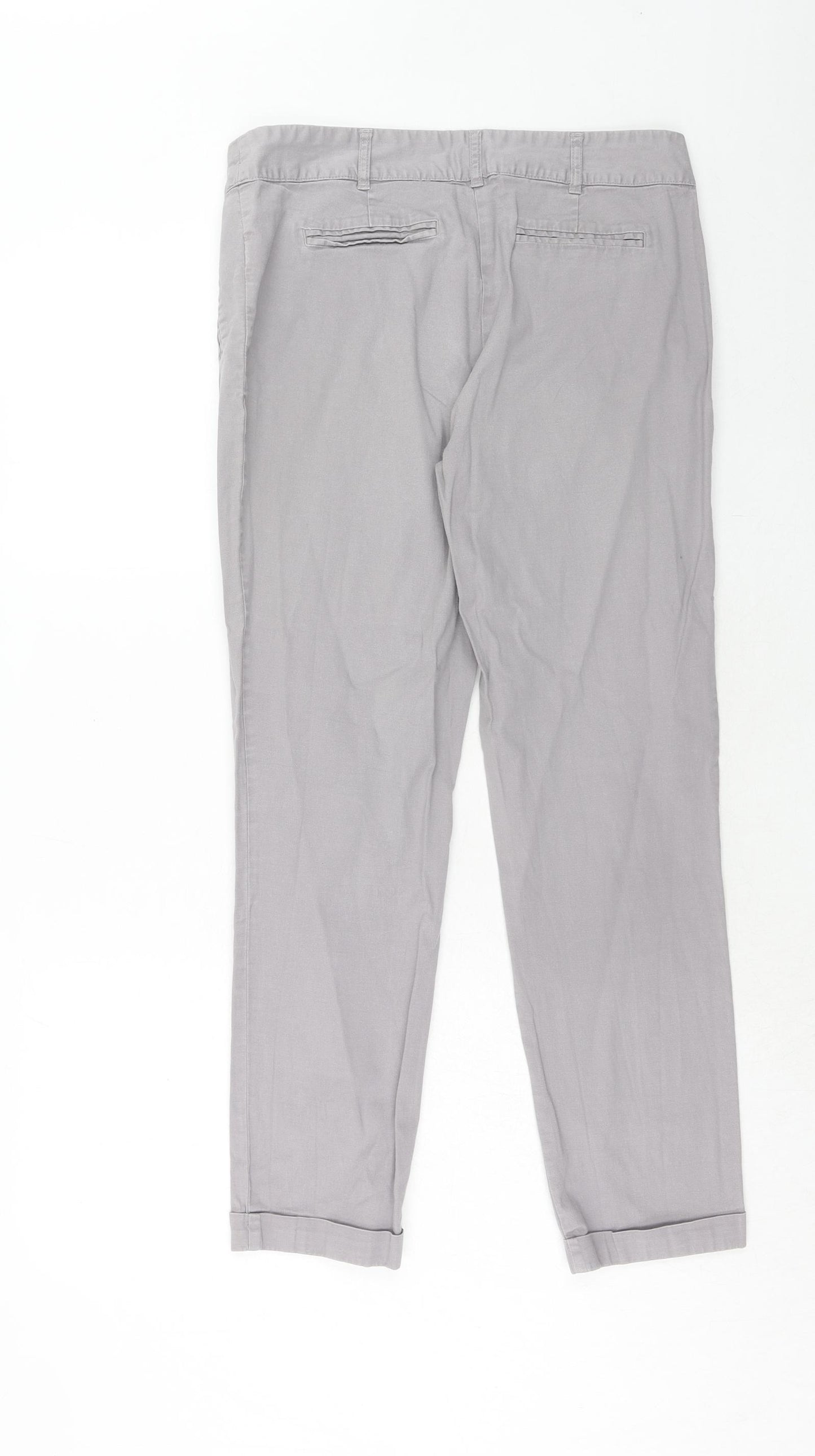 Oasis Womens Grey Cotton Chino Trousers Size 12 Regular Zip