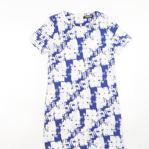 Fashion Union Womens Blue Geometric Polyester A-Line Size 6 Round Neck Zip