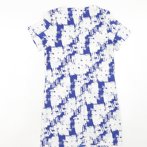 Fashion Union Womens Blue Geometric Polyester A-Line Size 6 Round Neck Zip