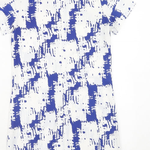 Fashion Union Womens Blue Geometric Polyester A-Line Size 6 Round Neck Zip