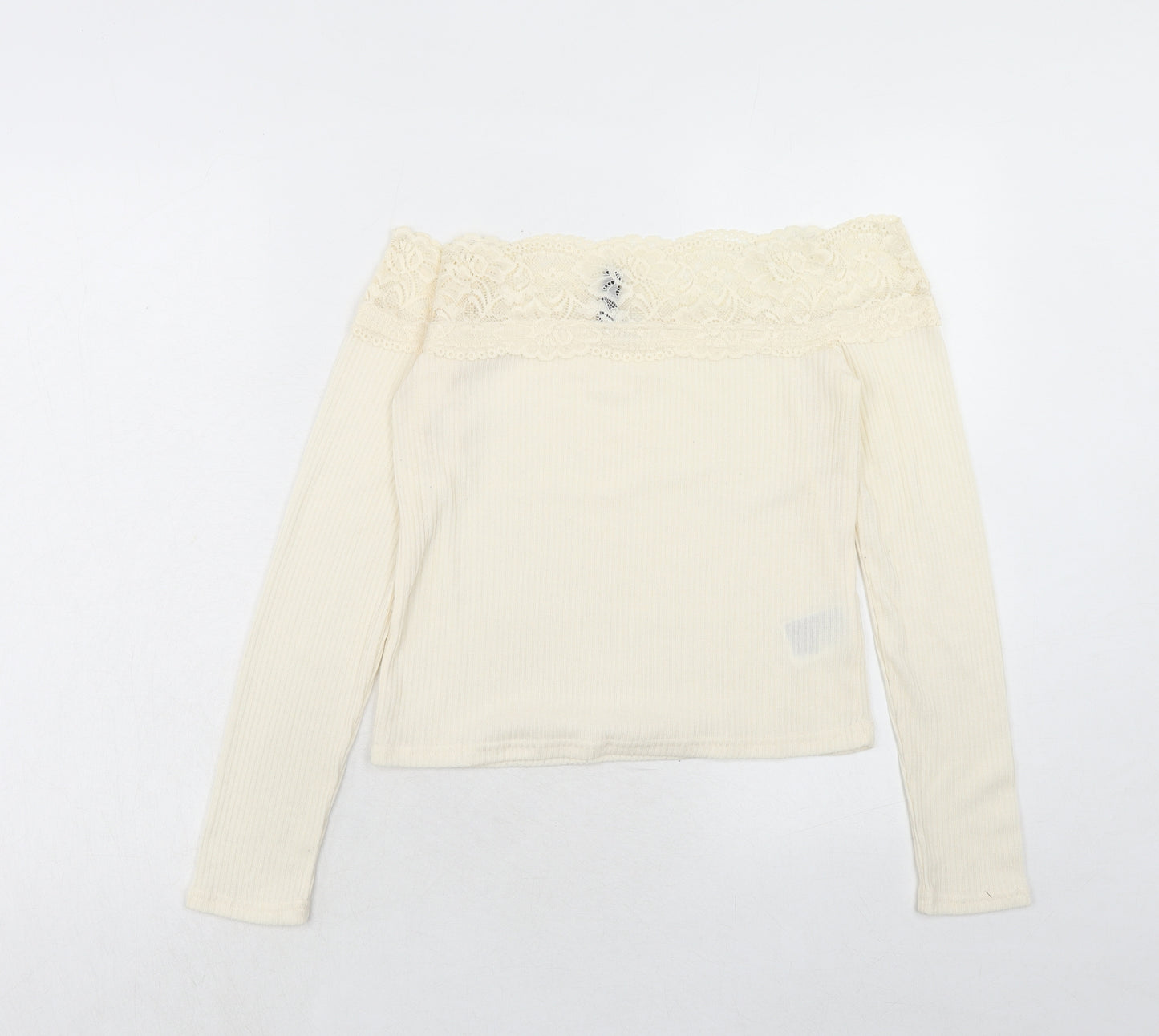 H&M Womens Ivory Polyamide Basic T-Shirt Size M Off the Shoulder - Lace Details