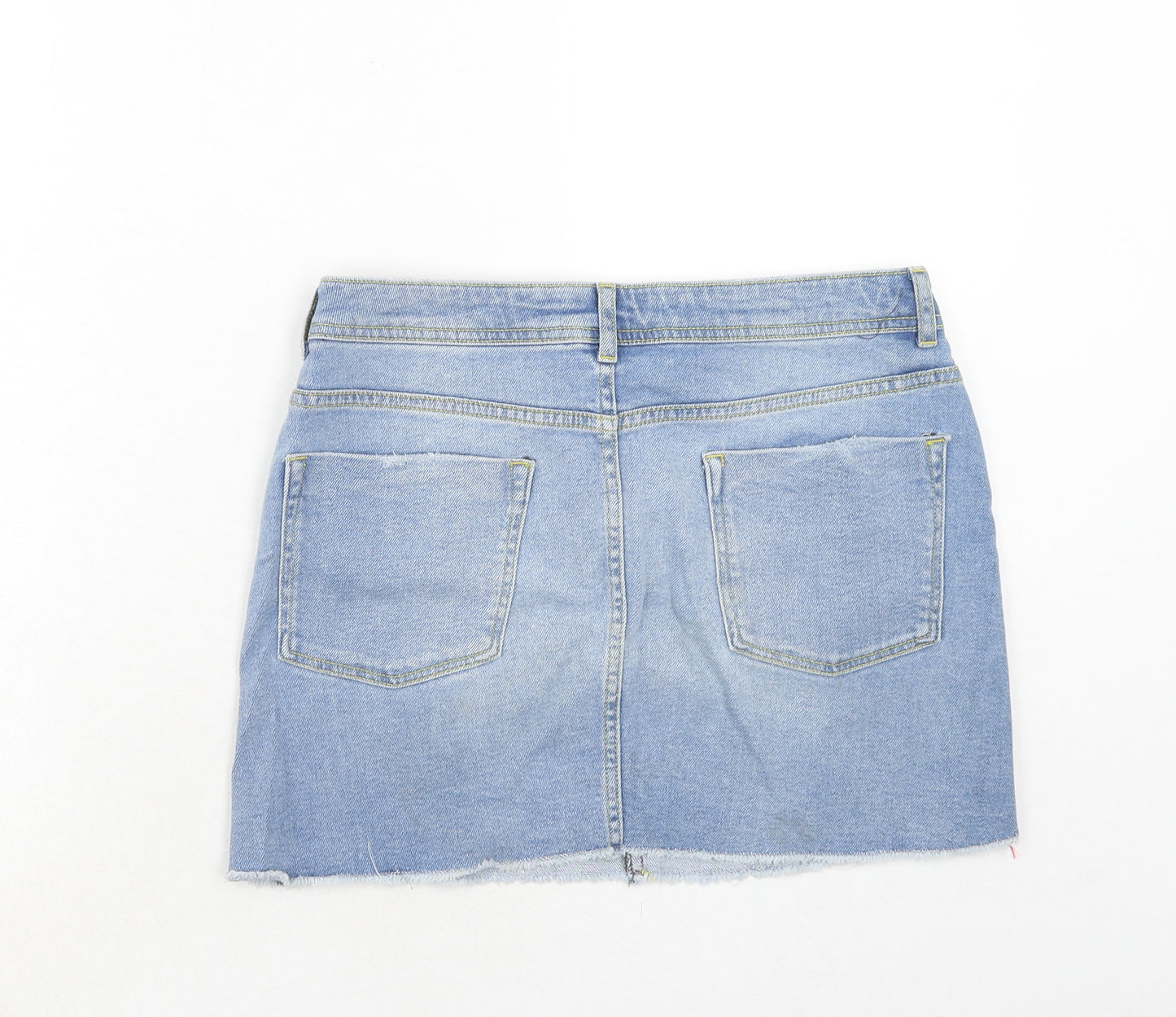 Zara Womens Blue Cotton Mini Skirt Size L Zip
