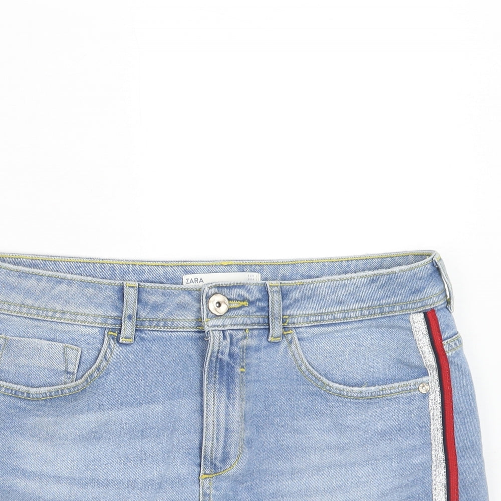 Zara Womens Blue Cotton Mini Skirt Size L Zip