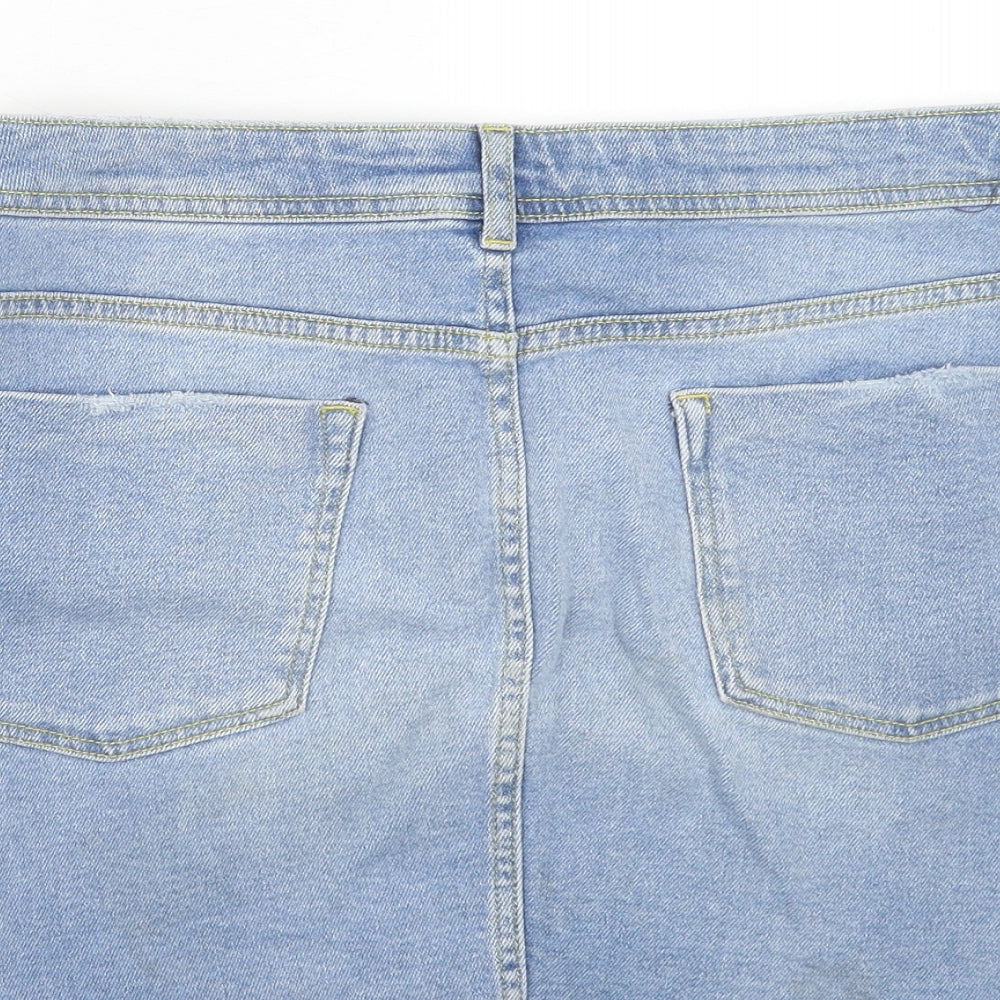 Zara Womens Blue Cotton Mini Skirt Size L Zip