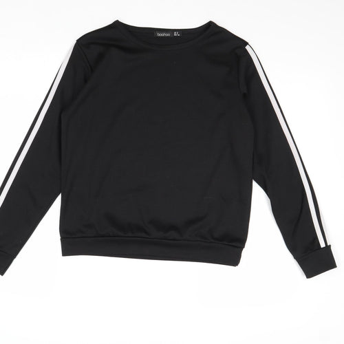 Boohoo Womens Black Polyester Pullover Sweatshirt Size 8 Pullover