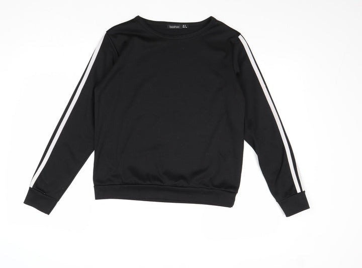 Boohoo Womens Black Polyester Pullover Sweatshirt Size 8 Pullover